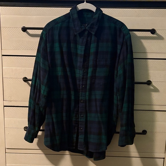 GAP Tops - Gap green and blue flannel shirt